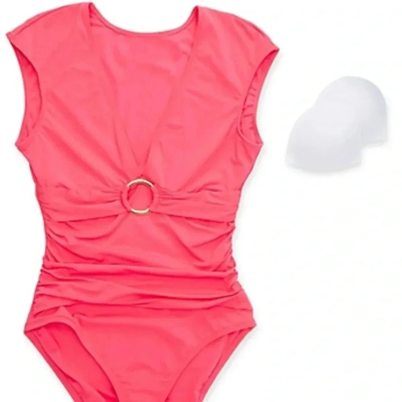 Bleu Rod Beattie Ring Me Up Cap Sleeve One Piece Swimsuit Size 6 - Picture 4 of 9